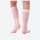 Kids compression merino wool ski socks - pink kids compression merino ski socks on feet, for kids skiing and snowboarding