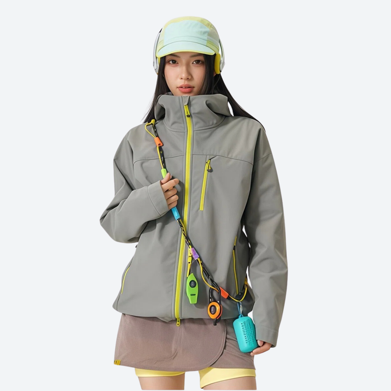Unisex waterproof softshell jacket with fleece lining - gray softshell jacket, for powder days and winter commute