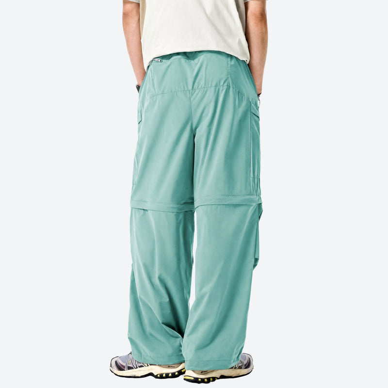 Unisex Coolmax zip-off hiking pants with UPF50 - mint zip-off hiking pants with yellow tee, for camping and outdoor weekends