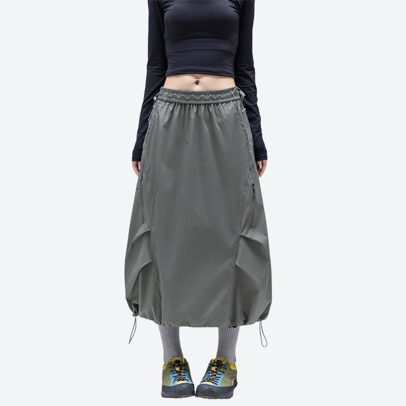 Versatile two-way wear water-repellent skirt - gray green water-repellent long skirt on women, for hiking and trail walking