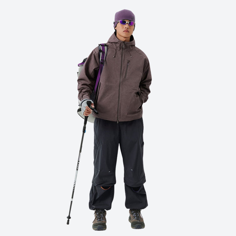 Breathable seamless bonded ski jacket with hood - brown softshell jacket, for resort and street wear