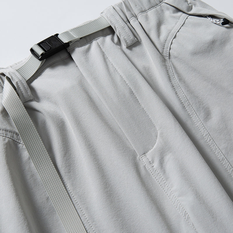 Breathable trail pants with belt and vents - light gray cargo hiking pants, for travel and daily commute