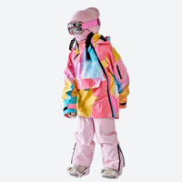 
                  
                    Kids breathable 2-layer splash print ski set - pink print kids set, for family resort trips
                  
                