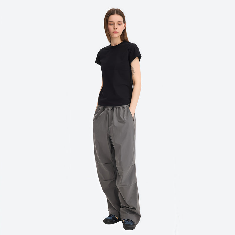 Breathable sun-protection wide-leg trail pants - gray wide-leg cargo pants with black tee, for travel and daily commute