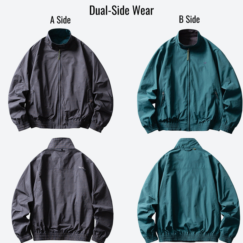 Breathable dual-side wear ski jacket with elastic hem - black teal, for resort and street wear