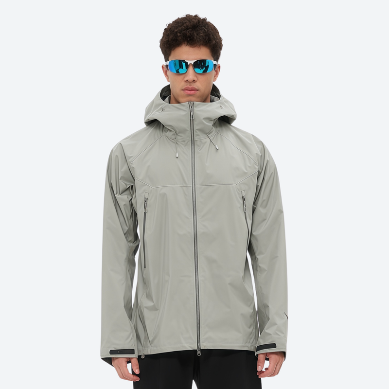 Men's breathable hardshell snowboard jacket with vents - light gray hardshell jacket, for resort and backcountry days
