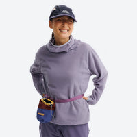 
                  
                    Breathable quick-dry pullover with funnel hood - lavender hooded mid-layer pullover on women with cap
                  
                