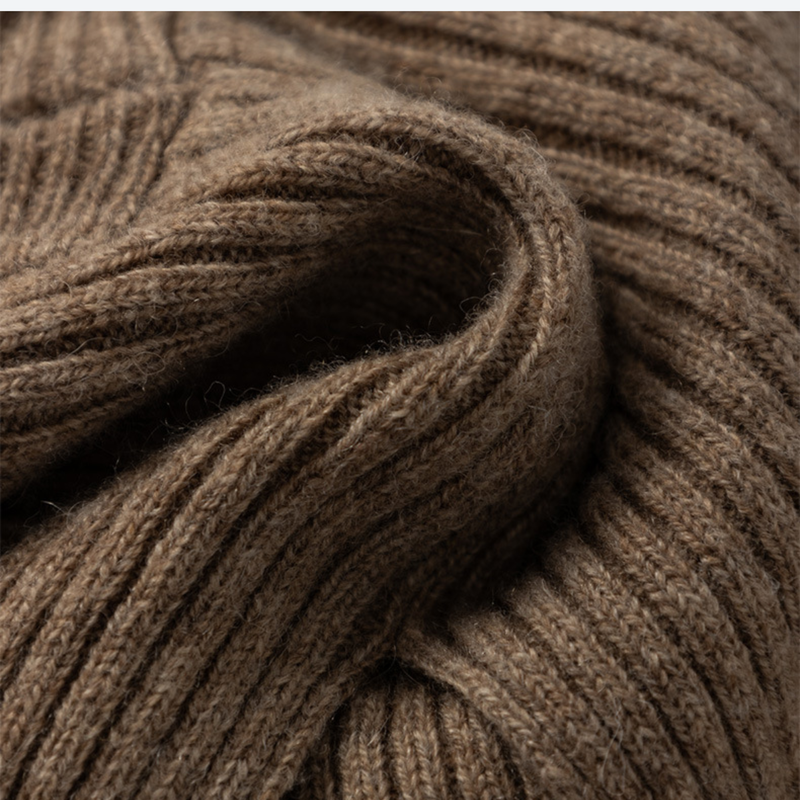 Fine 18.5 micron merino wool hooded neck warmer - camel knitted merino wool balaclava, for hiking and trail walking