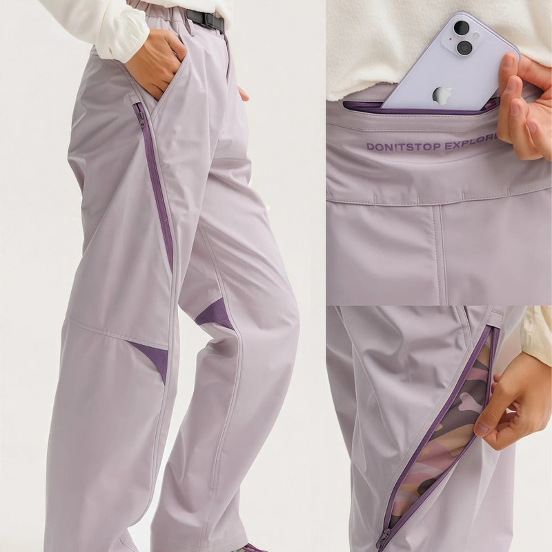 Breathable quick-dry trail pants with cargo pockets - lavender cargo hiking pants with cream top
