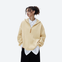 
                  
                    Breathable warm fleece pullover with half zip - cream boxfleece half-zip sweatshirt on women over white shirt
                  
                