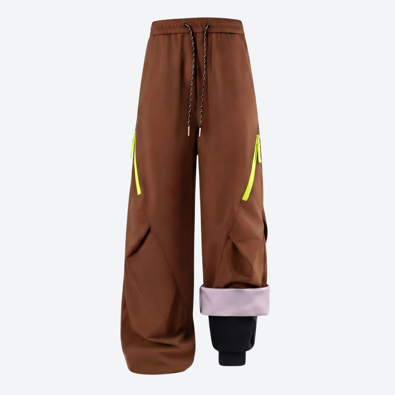 Unisex detachable liner insulated pants for winter - brown down pants, for cold-weather winter sports