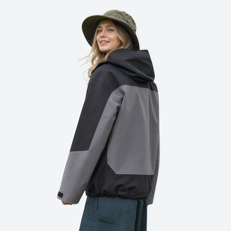 Unisex skin-friendly hardshell jacket for all seasons - black gray colorblock jacket, for spring autumn and winter wear