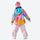 Kids print snowboard anorak with bib pants - pink print kids set, on-model back view, for snow play and winter commute