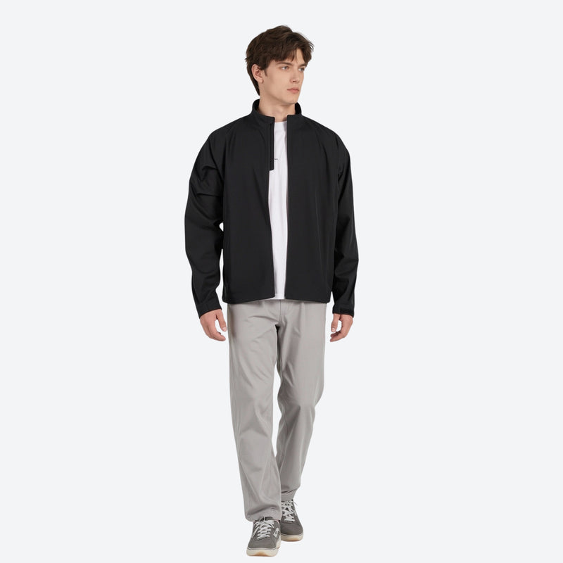 Men's breathable waterproof shell for golf and outdoor - black golf hardshell jacket with gray pants