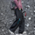 Water-repellent fleece hiking pants for cold days - black fleece-lined hiking pants with pink jacket