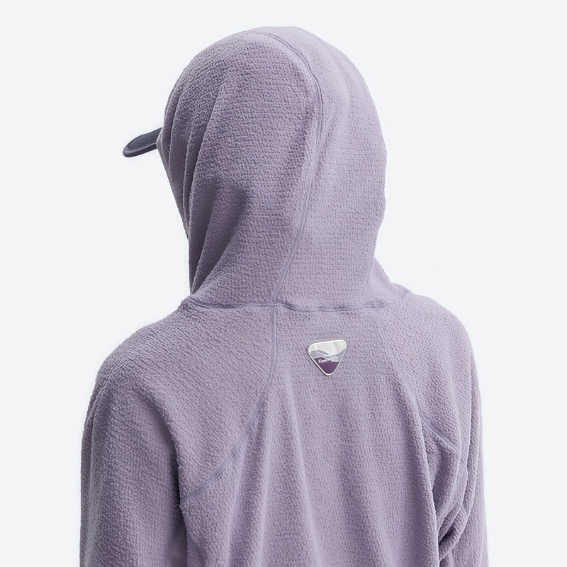 Lightweight windproof quick-dry mid-layer pullover - lavender hooded mid-layer pullover on women with cap
