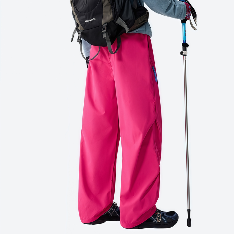 Unisex waterproof 2-in-1 down pants with liner - pink down pants with backpack, for resort and backcountry days