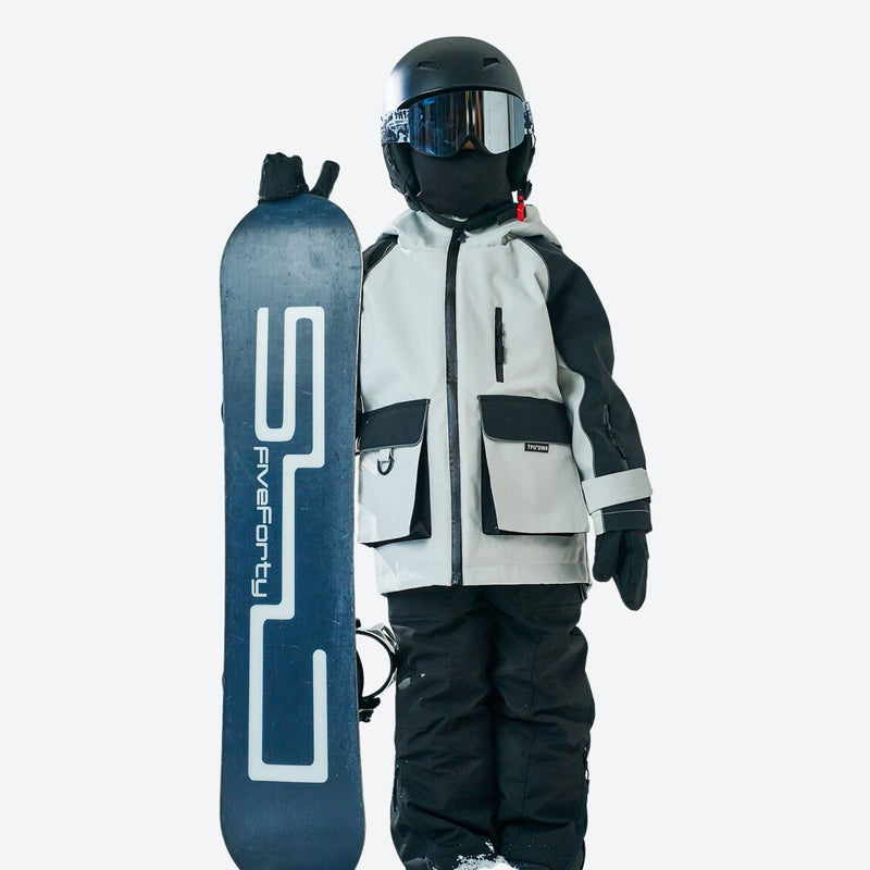 Kids breathable 2-layer ski set with reflective strips - white black kids set, for family resort trips