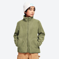 
                  
                    Kids' soft warm fleece jacket with hand pockets - olive kids fleece jacket with stand collar and beanie
                  
                