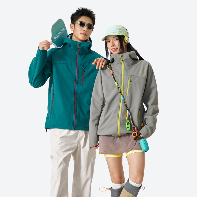 Unisex waterproof softshell jacket with fleece lining - teal, for resort and street wear