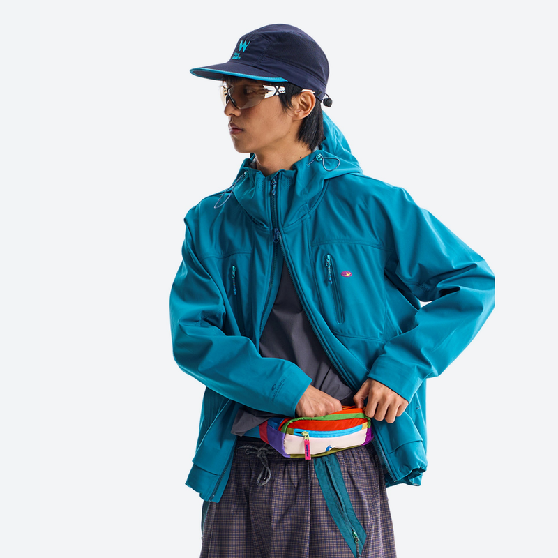 Breathable antimicrobial softshell ski jacket with hood - teal softshell jacket, for resort and street wear