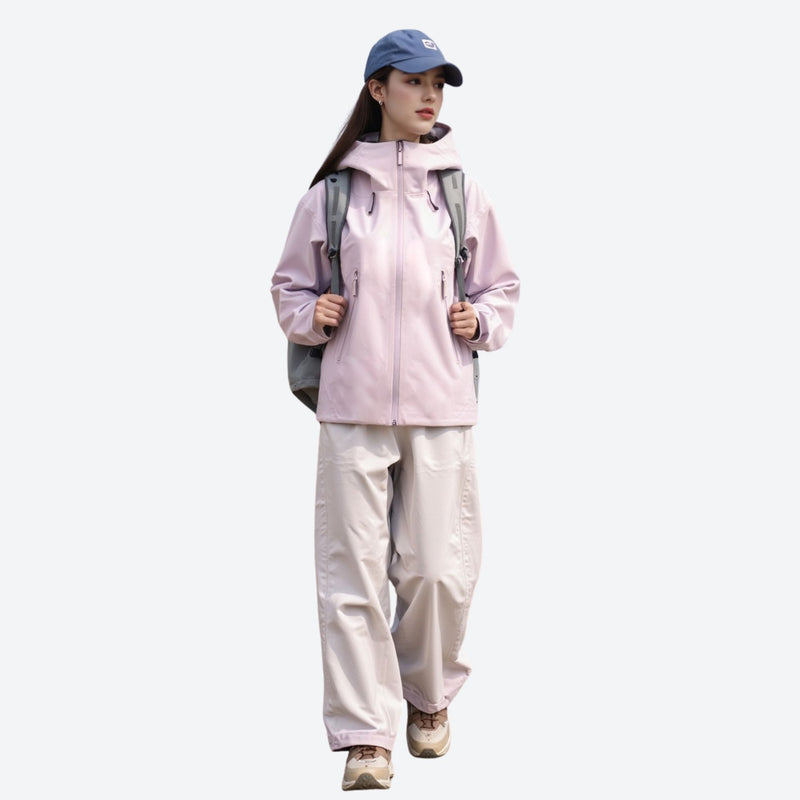 Women's waterproof hardshell rain jacket with vents - pink hardshell jacket, for travel and daily commute