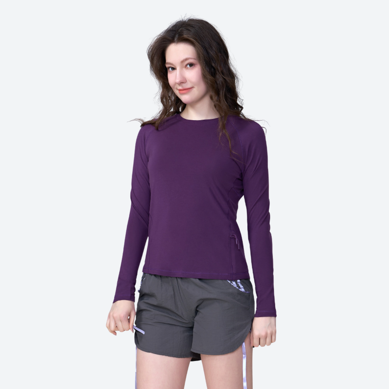 Women's breathable merino wool tee for outdoor - purple merino wool quick-dry long-sleeve, for travel and daily commute