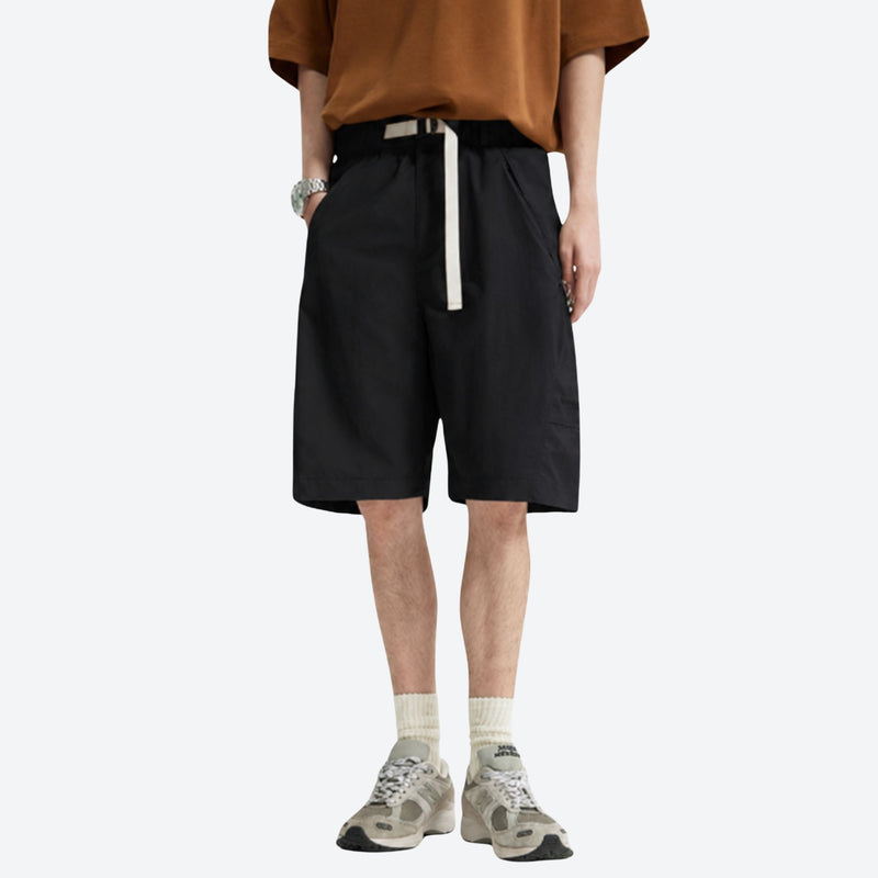 Unisex Cordura lightweight tear-resistant quick-dry pants - black shorts with brown tee, for warm-weather trekking