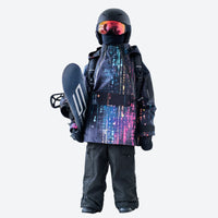 
                  
                    Kids waterproof 2L print snow anorak and pants - navy print kids set, for cold-weather winter sports
                  
                