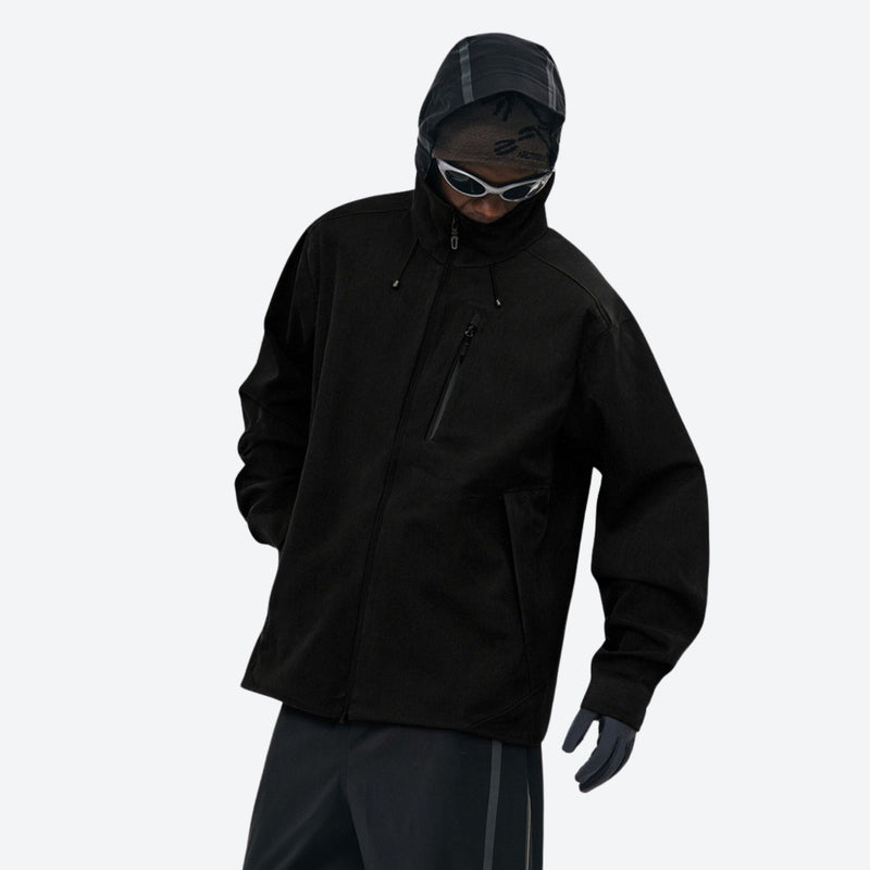 Unisex seamless waterproof softshell jacket - black softshell jacket, for cold-weather winter sports
