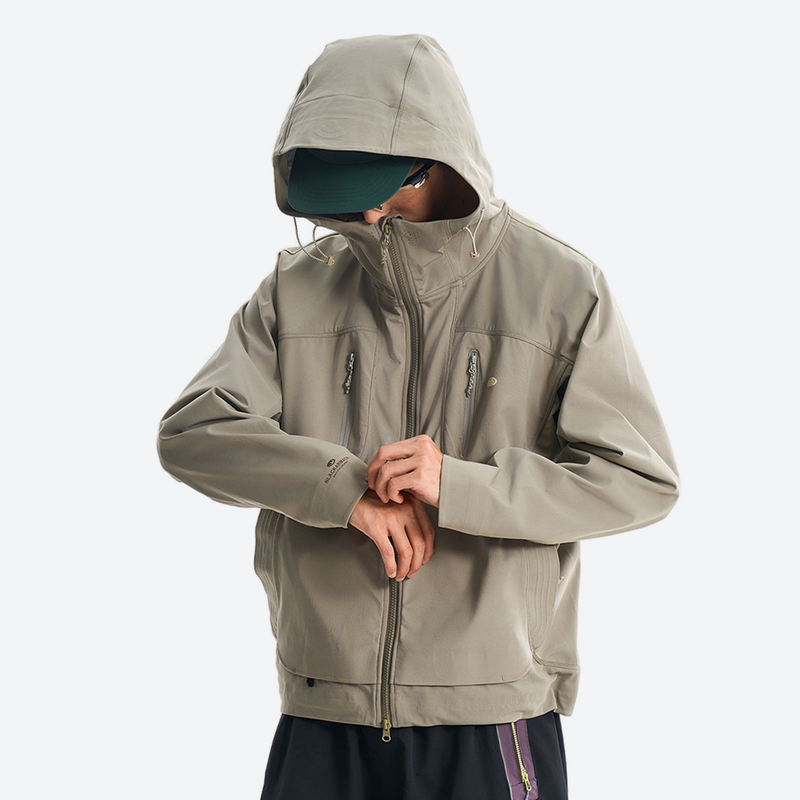 Breathable antimicrobial softshell ski jacket with hood - sage softshell jacket, for hiking and trail walking