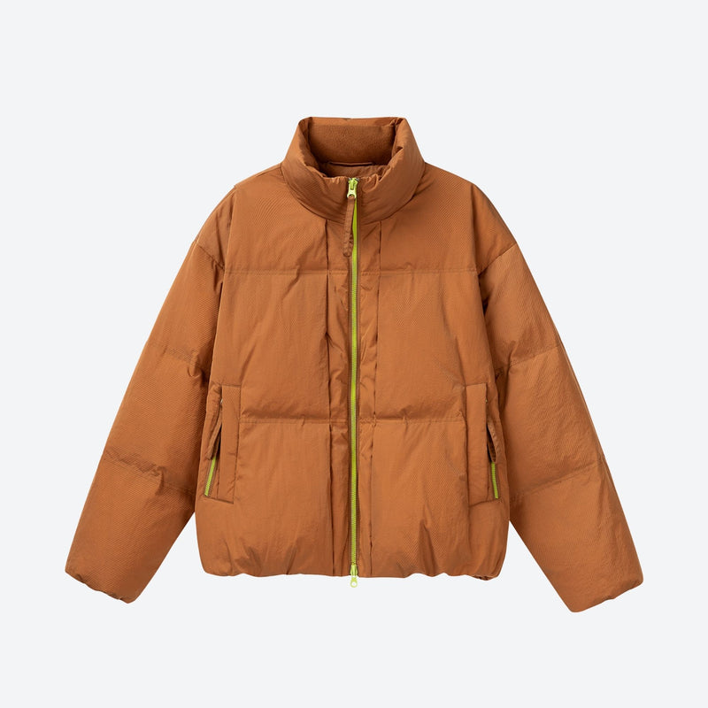 Windproof stand-collar puffy down jacket - windproof stand-collar down jacket, for skiing and snowboarding