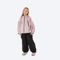 
                  
                    Youth 3-layer ski suit with bib pants - pink jacket with black pants, for kids skiing and snowboarding
                  
                