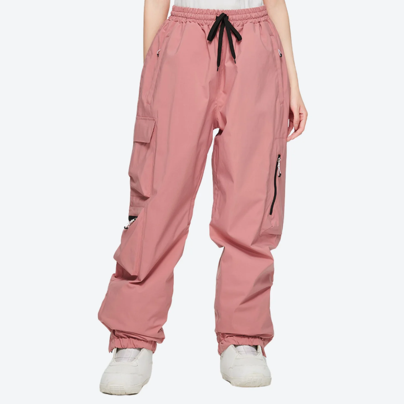Women's waterproof 2L snow jacket and pants - dusty pink snow pants, on-model front view, for skiing and snowboarding