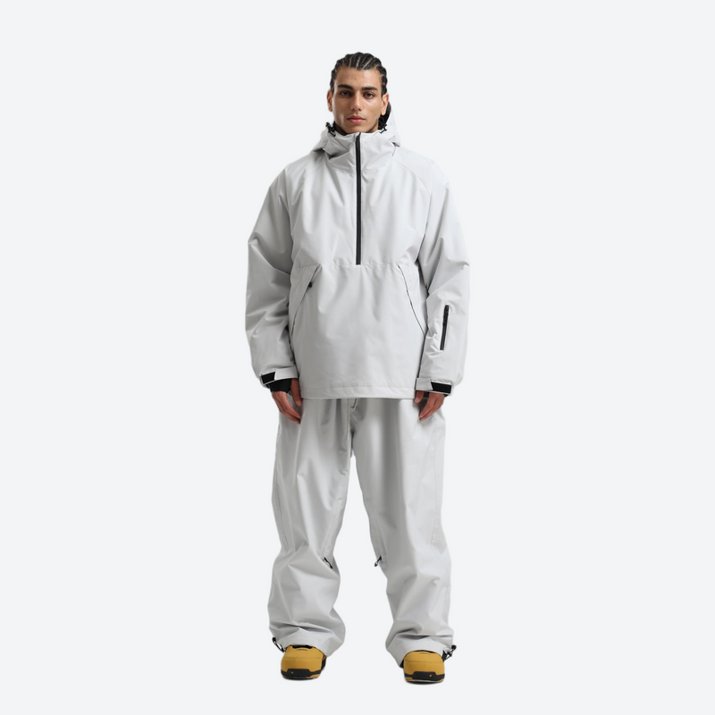 Men's breathable ski pullover set - light gray jacket with light gray pants, for skiing and snowboarding