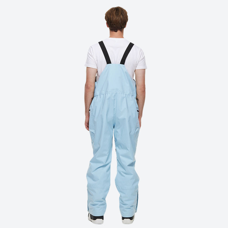 Unisex waterproof 2L snow jacket and bib pants - ice blue bib pants, on-model back view, for powder and piste riding