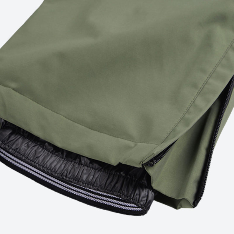Unisex waterproof 2L snow jacket and bib pants - olive green bib pants, for cold-weather winter sports