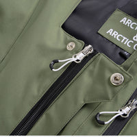 
                  
                    Unisex waterproof 2L snow jacket and bib pants - olive green bib pants, 2-layer waterproof breathable shell
                  
                
