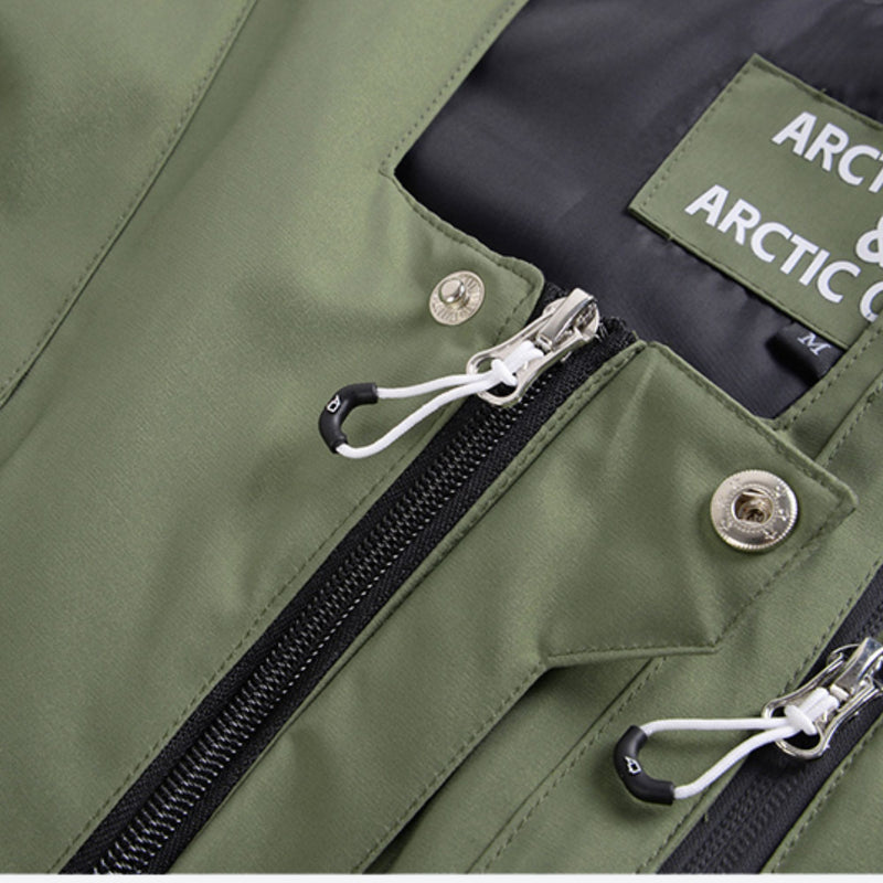 Unisex waterproof 2L snow jacket and bib pants - olive green bib pants, 2-layer waterproof breathable shell