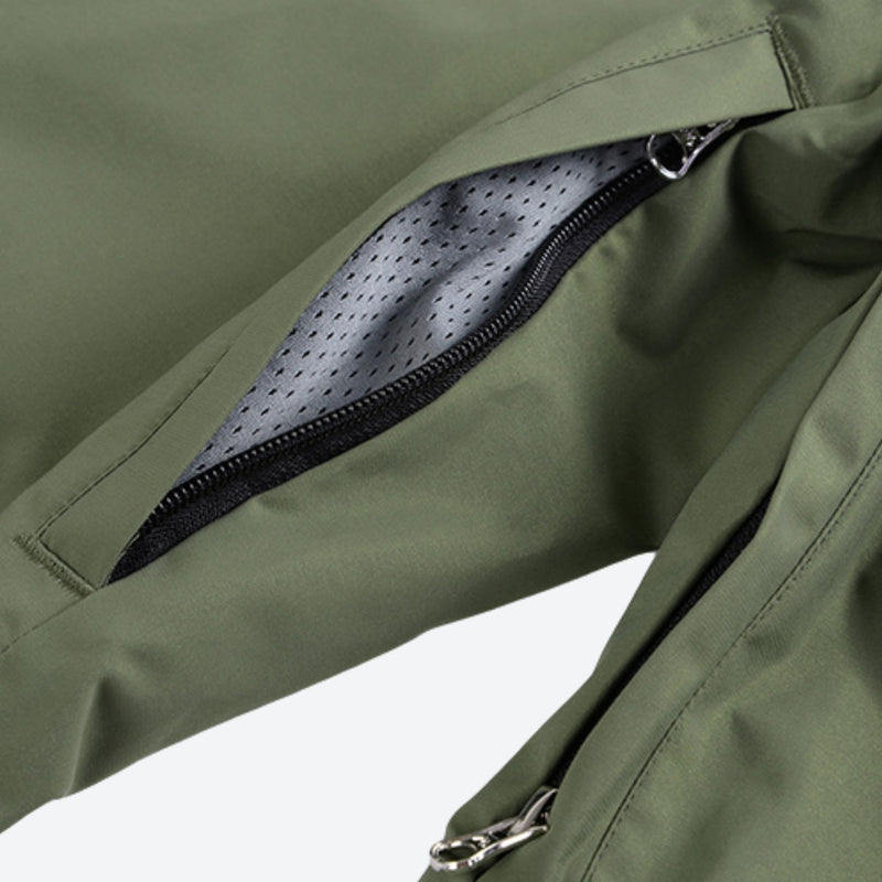 Unisex waterproof 2L snow jacket and bib pants - olive green bib pants, for skiing and snowboarding