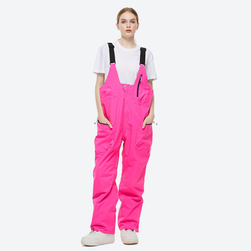 Breathable 2-layer colorblock ski jacket with suspender bibs - rose pink bib pants, for resort and backcountry days