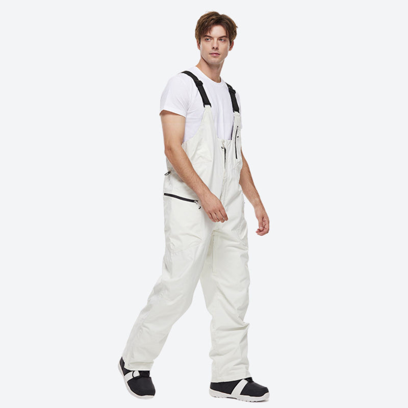 Breathable 2-layer colorblock ski jacket with suspender bibs - white bib pants, for resort and backcountry days