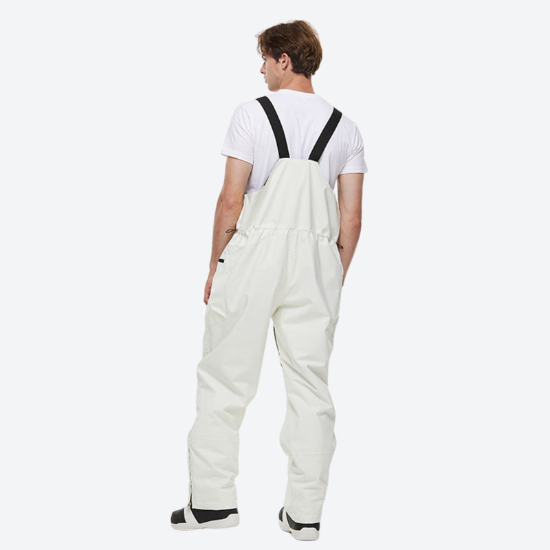 Unisex snowboard jacket and bibs set - white bib pants, on-model back view, for powder and piste riding