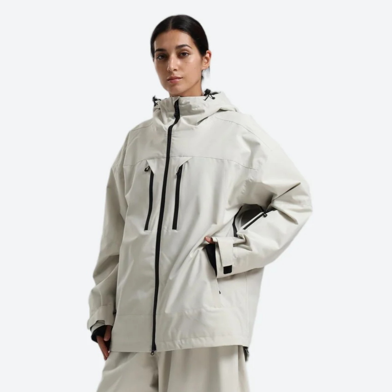 Women's breathable ski jacket with chest zip pockets - white jacket, for powder days and winter commute