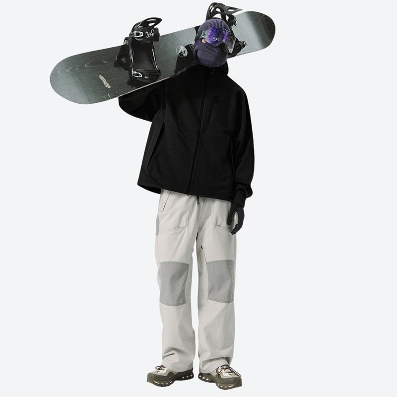 Breathable seamless bonded ski jacket with hood - black softshell jacket, for skiing and snowboarding