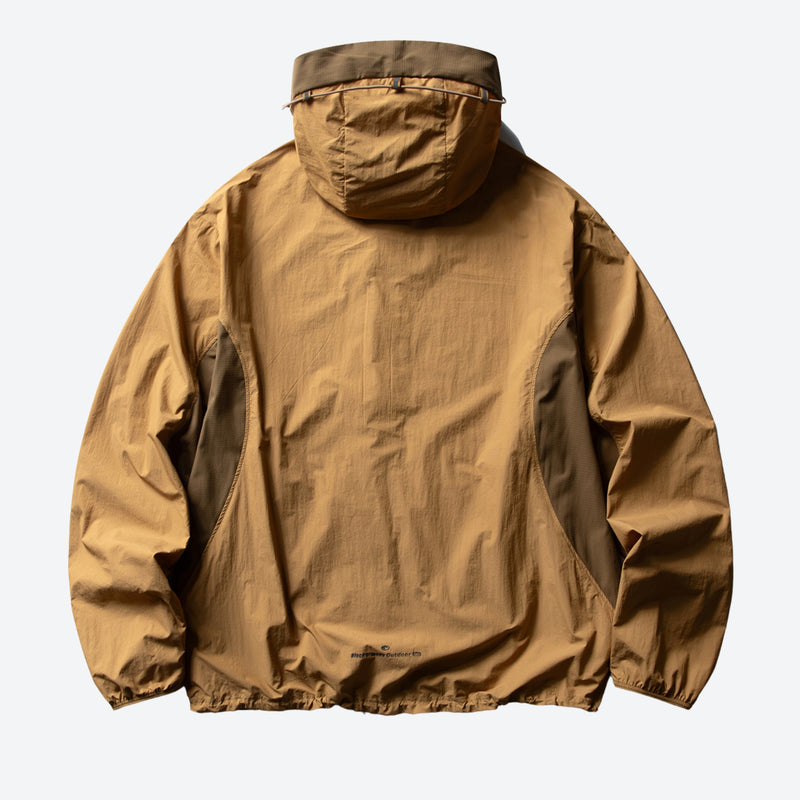 Water-repellent breathable sun jacket with hood - ginger yellow sun jacket, back product view, for beach and summer trips