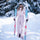 Women's breathable 3-layer jumpsuit ski suit - pink one-piece snow suit, for resort and backcountry days