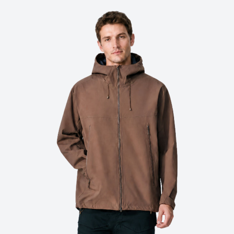 Breathable lightweight shell with built-in carry straps - brown hardshell jacket, for cold-weather outdoor wear