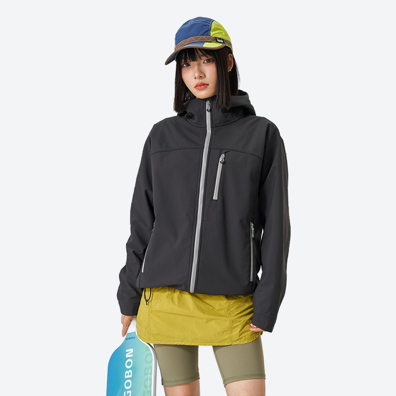 Unisex fleece-lined softshell snowboard jacket - charcoal black softshell jacket, for cold-weather winter sports