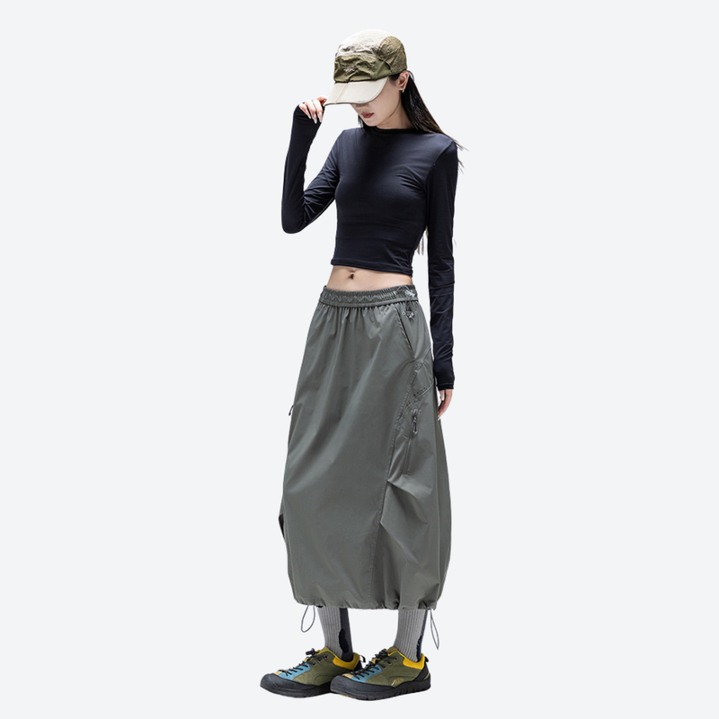 Versatile two-way wear water-repellent skirt - gray green water-repellent long skirt on women, a-line cut moves freely